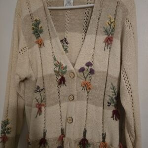 Floral Embroidered Beige Cardigan